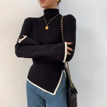 Getadme-Fashion Women Turtleneck Sweater Autumn Winter Solid Color Slim Underlay Long Sleeve Pullovers Office Ladies Clothing